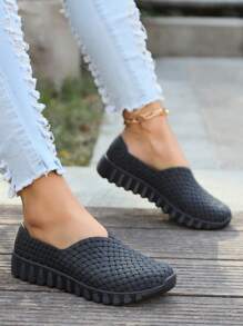 新品上市鞋子，休闲透气镂空低帮舒适纯色护士平底工作鞋/芭蕾平底鞋/妈妈舞鞋，带气孔 - 黑色 - 查看 6