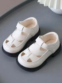 1 Pair White Pu Leather Hollow Out Casual Cute Flat Shoes For Girls, Suitable For All Seasons - White - View 3