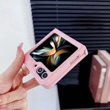 1pc White Skin-Like Soft Edge Surface Pu Leather Phone Case Compatible With Samsung Galaxy Z Flip5 4 3 5g - White - View 9