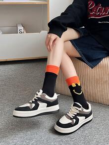 2pairs/Set Unisex Fashionable Big Eye & Smiling Face Design Warm Mid-Calf Socks For Couples, Suitable For Valentine'S Day Gift - Multicolor - View 5