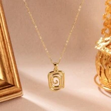 1入組金色不鏽鋼方形幾何旋轉吊墜項鍊,適用於女性約會和派對禮物配件 - 金色 - 查看 2