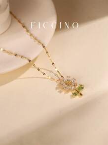 Ficcino小巧雛菊鍍金立體氧化鋯吊墜項鍊,鈦鋼鍍金女士紫外線鏈項鍊,日常可愛風格,節日贈禮附贈盒子 - 617n - 查看 2