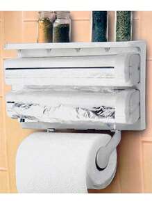 3-In-1 Recessed Paper Towel Dispenser Plastic Wrap And Aluminum With Spice Rack