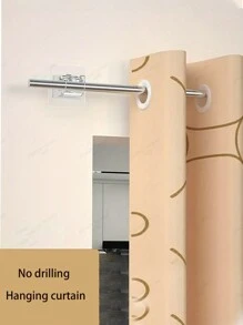 2pcs Holders For Door Curtain Rod Or Window Curtain Rod Without Drilling, Strong Buckle Clamping Rod, Expandable Bracket, Adhesive Support Clip Home Bathroom Decor Fall Decor Bathroom Accessories Back To School - Clear - View 2