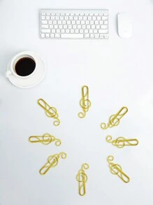 20pcs Colored Creative Treble Clef Shaped Paper Clips, Musical Note Shaped Stationery Supplies, Customized Special Shape Paper Clips - Gold - View 3