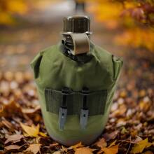 Cantimplora Botella de agua de aluminio de 1 litro, estilo militar, para camping, senderismo, supervivencia, con cubierta al aire última intervensión - Camel - Ver 3