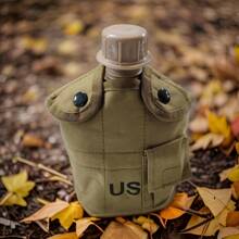 Cantimplora Botella de agua de aluminio de 1 litro, estilo militar, para camping, senderismo, supervivencia, con cubierta al aire última intervensión - Camel - Ver 4