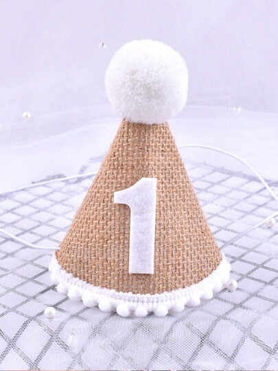 1pc Nature Style Linen Rainbow Conical Hat With Glitter, Elastic Strap For 1-3 Years Old, 100 Days Birthday Photo Props