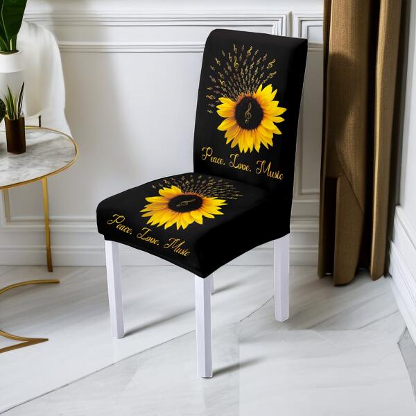 1 Pieza Cubierta De Silla De Girasol, Estilo Casual, Funda Removible Y Lavable De Silla De Comedor Elástica Impresa En Seda De Leche, Adecuada Para Restaurante, Hotel, Ceremonia, Decoración Navideña Y De Festivales