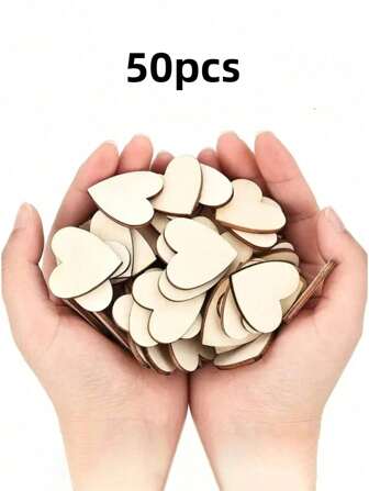 2英寸未拋光木心形空心木片diy材料,50片/包