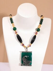 1pc Fashionable & Simplistic Peacock & Geometric Shaped Women's Long Necklace/Sweater Chain - Green - View 5