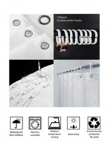 1pc Tropical Leaves Printed Shower Curtain, Modern Polyester Waterproof Square Bathroom Curtain For Home Decor - Multicolor - View 8