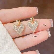 1 Pair S925 Silver Pin Heart-Shaped Full Diamond Pendant Earrings For Women - Heart Shaped Earrings - View 5