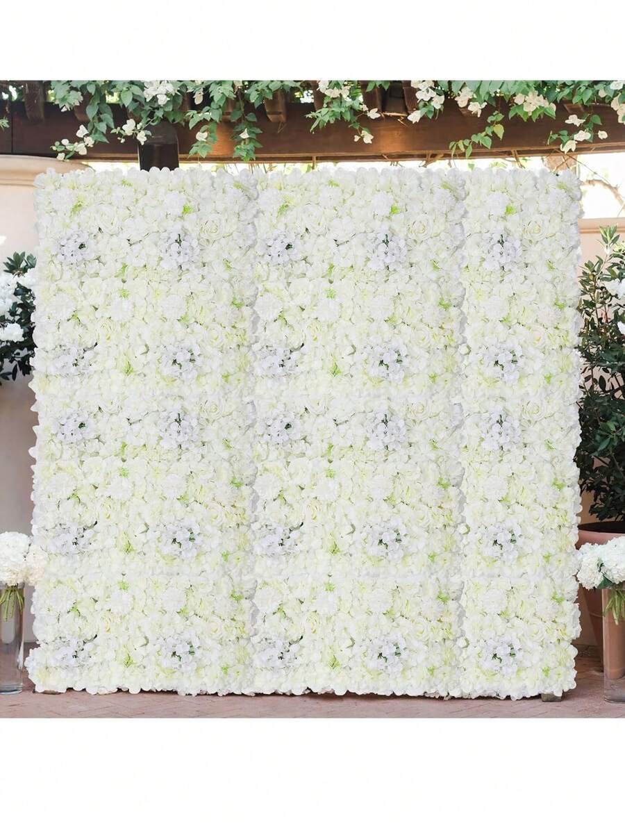 1片情人節人造花牆,人造玫瑰牆背景絲綢玫瑰牆板,適用於花牆裝飾,宴會婚禮、新娘、嬰兒淋浴和攝影裝飾,家居裝飾 - 白色 - 查看 1