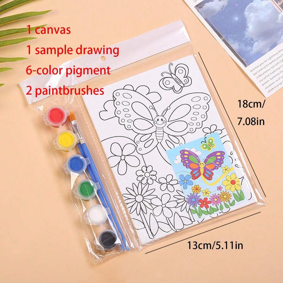 1組/套隨機創意塗鴉diy彩繪板+2支筆刷+6種顏色的顏料+參考圖片,教育用水彩手工彩繪,提供顏料和筆刷,禮物 - 彩色 - 查看 1