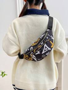 aerocandy Graffiti Pattern Waist Bag/Shoulder Bag/Cellphone Bag/Mini Bag/ Multi-Layered Bag For Women, Fashionable And Casual, Suitable For Travel, Commuting, Outdoor Activities, Etc Fanny Pack Sling Bag Chest Bag Bum Bag Sport Bag School Bag Valentines Gift For Men - Black - View 5