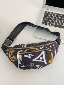 aerocandy Graffiti Pattern Waist Bag/Shoulder Bag/Cellphone Bag/Mini Bag/ Multi-Layered Bag For Women, Fashionable And Casual, Suitable For Travel, Commuting, Outdoor Activities, Etc Fanny Pack Sling Bag Chest Bag Bum Bag Sport Bag School Bag Valentines Gift For Men - Black - View 1