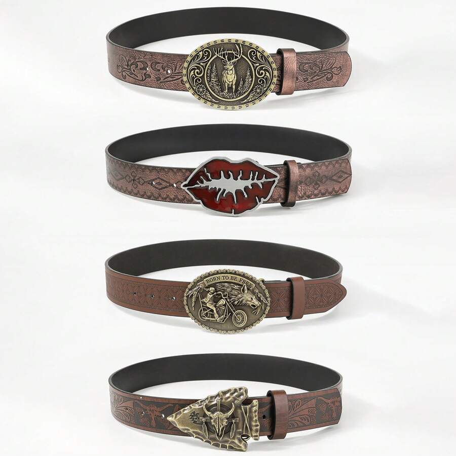 1pc Vintage Embossed Pu Waist Belt - Multicolor - View 1