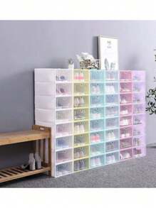 Paquete de 20 Cajas para Zapatos Apilable Transparente, Zapatera Organizador a Prueba de Polvo, Zapatero con Solapa Transparente, Caja Zapatera Puede Utilizarse por Separado, Ahorro de Espacio - Multicolor - Ver 2