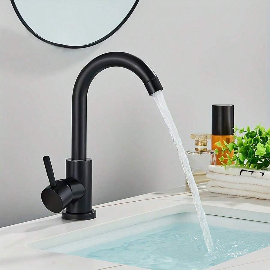 1 Pezzo Rubinetto Lavabo Da Bagno Nero In Acciaio Inossidabile Con Acqua Calda E Fredda