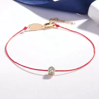 Red Thread Single Diamond Charm Bracelet For Women