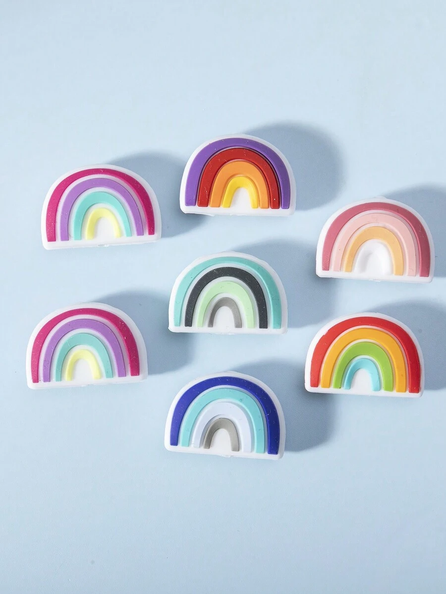 7Pcs Rainbow Silicone Beads Silicone Teether For Teeth DIY Pacifier Chain Accessories Toys - 7pcs Mix Colors - View 1