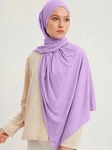 1pc Women Hijab Solid Color Abaya Accessories Breathable Modal Headscarf, Suitable For Daily Wear Veiled Clothes - Purple - View 3
