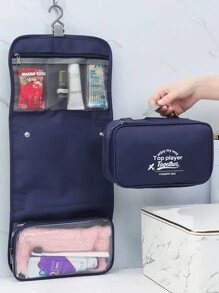 Portable Travel Business Trip Storage Bag, Large Capacity Hanging Toiletry Bag, Dry And Wet Separation Toiletry Bag - Navy Blue - View 2