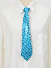 1條藍色閃亮裝飾時尚拉鍊領帶,適合學校和日常穿著,還適合於新年、表演和派對,營造節日氛圍,精選假日禮物 - 薄荷藍 - 查看 2