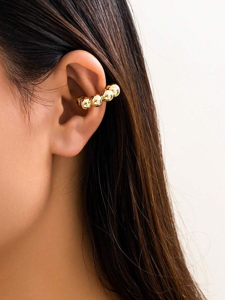 1-2-3 chiếc Trang sức xuyên biên giới Châu Âu & Mỹ Kim loại CCB Hạt tròn Kẹp Hoa tai, Hoa tai sụn, Hoa tai vòng cho phụ nữ, Cặp đôi - Vàng - Xem 1