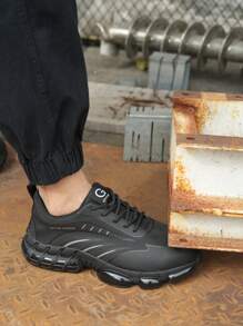 Men's Safety Shoes With Steel Toe Cap, Front Tie Closure, Lightweight, Breathable, Slip-Resistant, For Work - Black - View 10