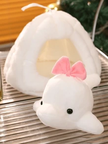 16cm 可愛小企鵝/小鯨魚/小北極熊毛絨玩具背包鑰匙扣配件,軟綿填充動物毛絨玩具帶有雪洞房子白色毛絨玩具,適合作為禮物、家飾、派對禮品、復活節和情人節等節日贈送。 - 白色粉紅色 - 查看 6