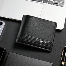 男士短款钱包带证件照窗口卡夹男士情人节礼物，多卡位钱包，男士商务钱包，短款双折钱包，学生钞票钱包，时尚耐磨皮革防水耐用信用卡银行卡夹钱夹包 - 黑色 - 查看 11