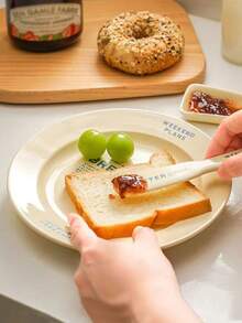 1入奶黃色陶瓷字母設計盤子,適用於早餐、義大利麵、甜點和蛋糕的上菜使用 - 黃色 - 查看 6