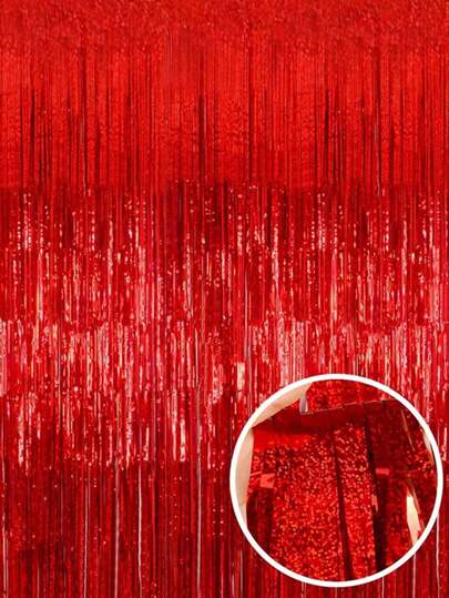 1件 1*2米 红色金属闪光塑料流苏帘 箔片流苏闪光彩带 窗帘门窗装饰 派对
