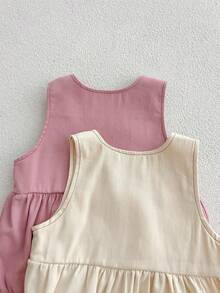 Spring Baby Boys' & Girls' Cute Bear Embroidery Bodysuit With Backless Strap Design, Crawling Clothing For Infants - Hot Pink - View 5