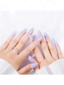 1盒經典實色半固化美甲貼片,20片供手足兩用,持久uv凝膠美甲貼紙,易於貼上和清除 - 紫色 - 查看 2