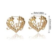 1pair Hollow Out Heart & Letter Design Gold-Color Bamboo Earrings, Retro Big Circle Punk Style Ear Jewelry, Suitable For Girls, Women, Valentine's Day, Best Friend Gifts - Gold - View 3