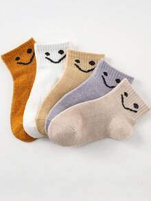 5pairs/Pack Unisex Baby, Toddler & Kids' Simple And Lovely Face Socks - Multicolor - View 3