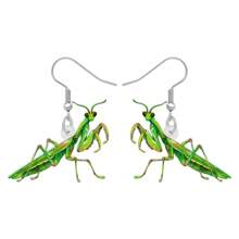 女士兒童魅力禮物配件,亞克力春夏綠色螳螂吊墜耳環珠寶 - 綠色 - 查看 1