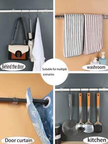 2pcs Holders For Door Curtain Rod Or Window Curtain Rod Without Drilling, Strong Buckle Clamping Rod, Expandable Bracket, Adhesive Support Clip Home Bathroom Decor Fall Decor Bathroom Accessories Back To School - Clear - View 7