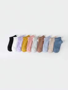 10pairs/Pack Children's Simple Solid Color Lace Hem Mushrooms Socks For Infants - Multicolor - View 2