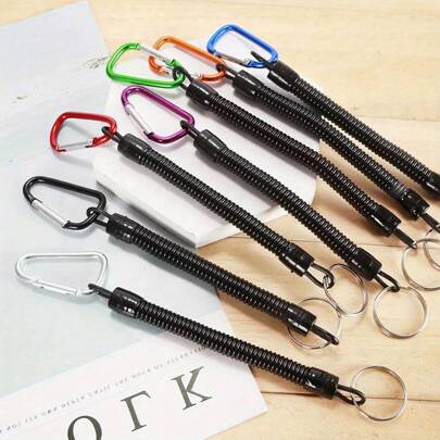 Gift 26cm Pulling Elastic Fishing Rod Anti-Lost Rope Carabiner Spring Rope Outdoor Climbing Ropes Lure Pole Gear Accessory