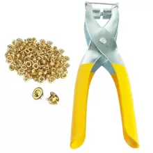 Alicate Para Colocar Ilhos Manual + 100 Ilhoses Dourados - Amarelo - Visão 2