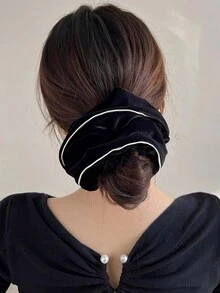 1 件裝女式黑色天鵝絨和白色下擺佈優雅時尚髮圈適合日常佩戴 - 黑色 - 查看 5