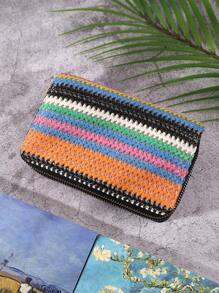 1pc Multicolor 2023 New Arrived Women's Wallet, Casual Braided Double Zipper Short Purse, Large Capacity Handheld Bag, Retro & High-End - Multicolor - View 4