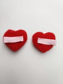 2入組女孩髮夾套裝,母女禮物,毛毛球珍珠心形夾邊髮夾,甜美可愛女孩髮飾 - 紅色 - 查看 2