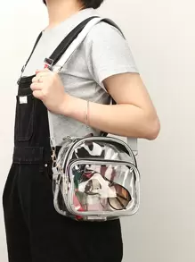 Yogodlns Bolsa bandolera de PVC transparente, bolsa de viaje impermeable para la playa, bolso cuadrado pequeño para almacenamiento, bolso transparente, bolso impermeable para mujer para conciertos y estadios, bolso de hombro y bolso impermeable para actividades al aire libre, deportes, conciertos, eventos, bolso transparente y hermético perfecto para verano, vacaciones y playa. Bolso transparente aprobado para estadios de 12*12*18 pulgadas para conciertos, eventos deportivos, festivales, impermeable, a prueba de arena, bolso transparente para la playa, deportes, picnic, snacks, bolso transparente para mujer - Plateado - Ver 5