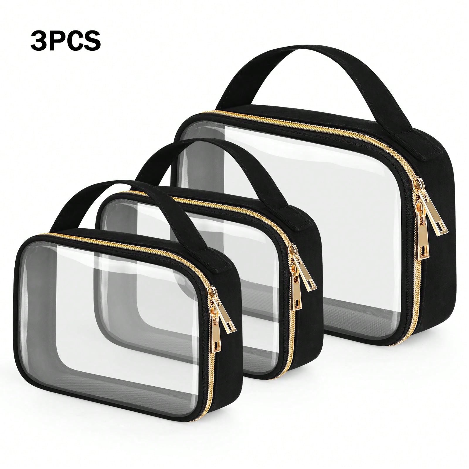 3 Pcs Clear Travel Makeup Bag, Quart Size Clear Toiletry Bags, TSA