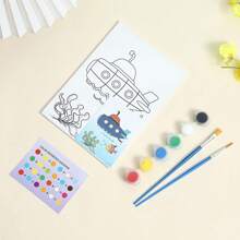 1組/套隨機創意塗鴉diy彩繪板+2支筆刷+6種顏色的顏料+參考圖片,教育用水彩手工彩繪,提供顏料和筆刷,禮物 - 彩色 - 查看 2